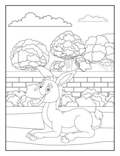 Happy donkey behind brick wall