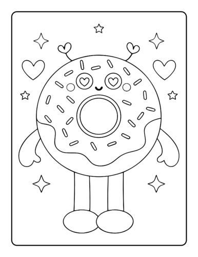Happy donut character with hearts