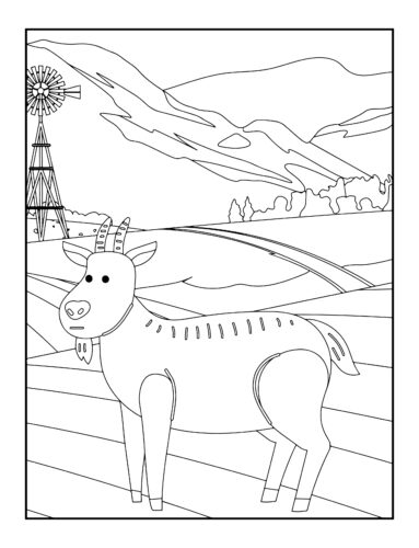 Horned goat in rural setting