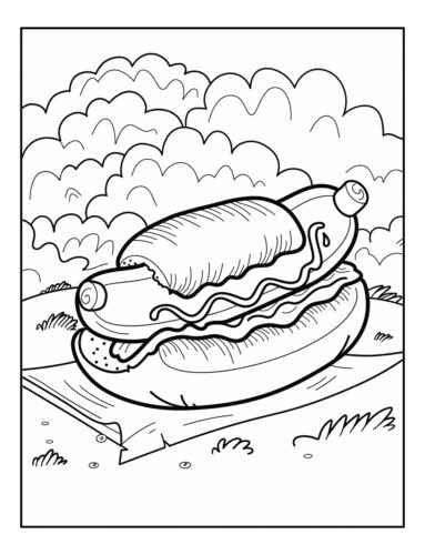 Hot dog on outdoor table