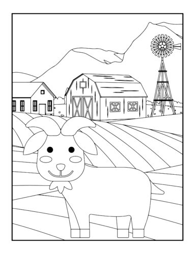 Smiling goat on farm field