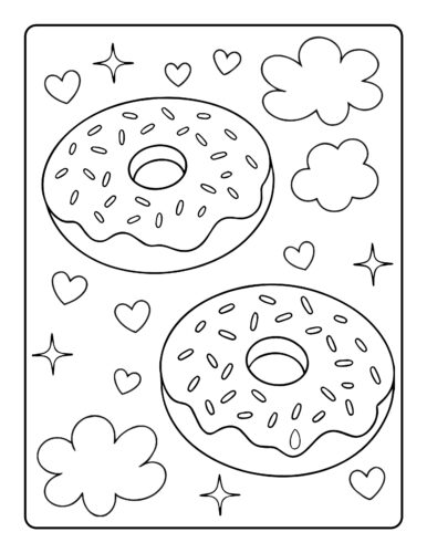 Two donuts with hearts clouds
