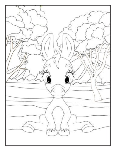Young donkey sitting on beach